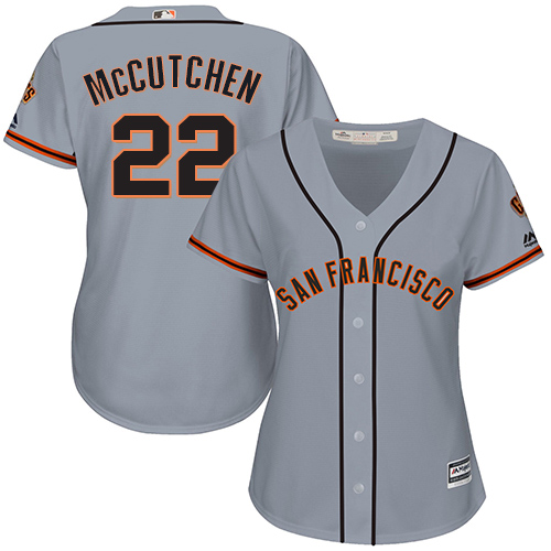 Giants #22 Andrew McCutchen Grey Road Women's Stitched MLB Jersey - Click Image to Close